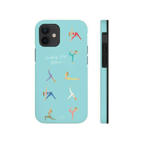 Yoga Poses Blue Tough Case for iPhone with Wireless Charging.