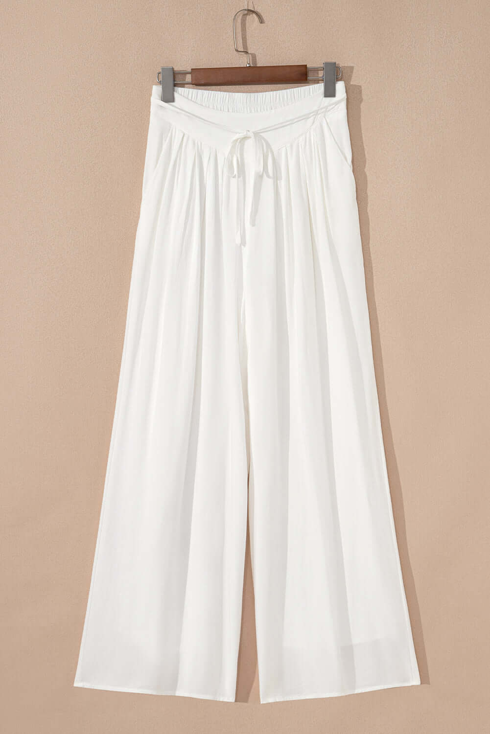 Solid Drop Waist Pleated Wide Leg Pants