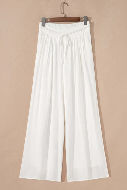 Solid Drop Waist Pleated Wide Leg Pants