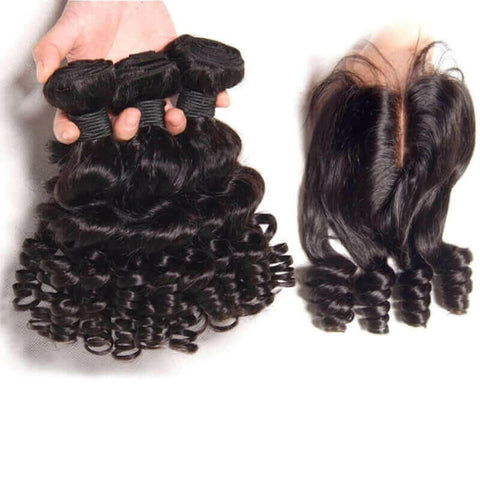 10A Grade Brazilian 3/4 Funmi Hair Human Hair bundles with 4x4 Closure.