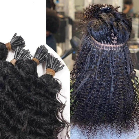 Kinky Curly Human Hair i Tip Microlinks Bulk Braiding Human Hair Bundl.