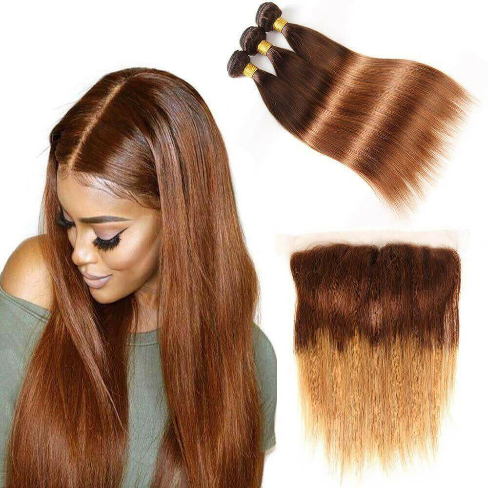 #4/30 Straight Ombre 10A Grade Body Wave #30 BUNDLES with 4x4  CLOSURE.