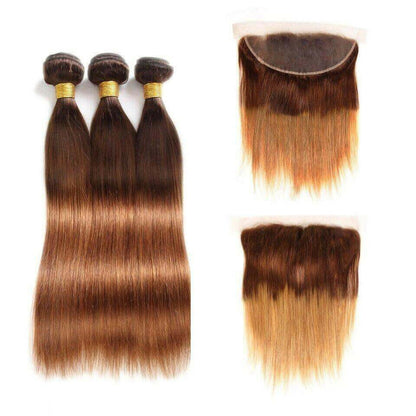 #4/30 Straight Ombre 10A Grade Body Wave #30 BUNDLES with 4x4  CLOSURE.