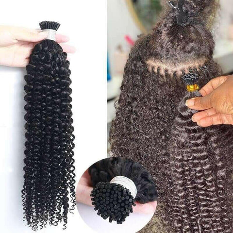 Kinky Curly Human Hair i Tip Microlinks Bulk Braiding Human Hair Bundl.