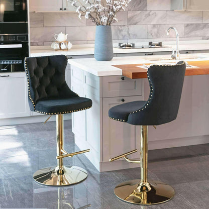 Set of 2 Modern Adjustable Velvet Swivel Bar Stools.