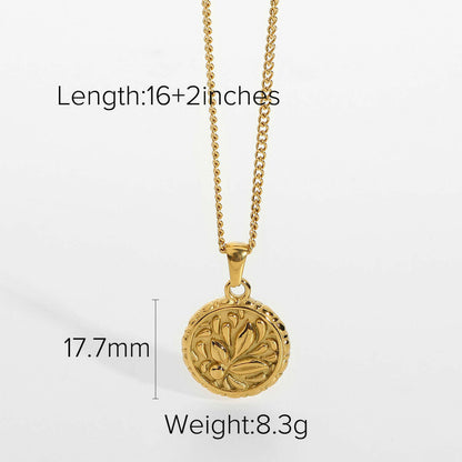 18k Gold Plated 316l Stainless Steel Flower Coin Pendant Medallion