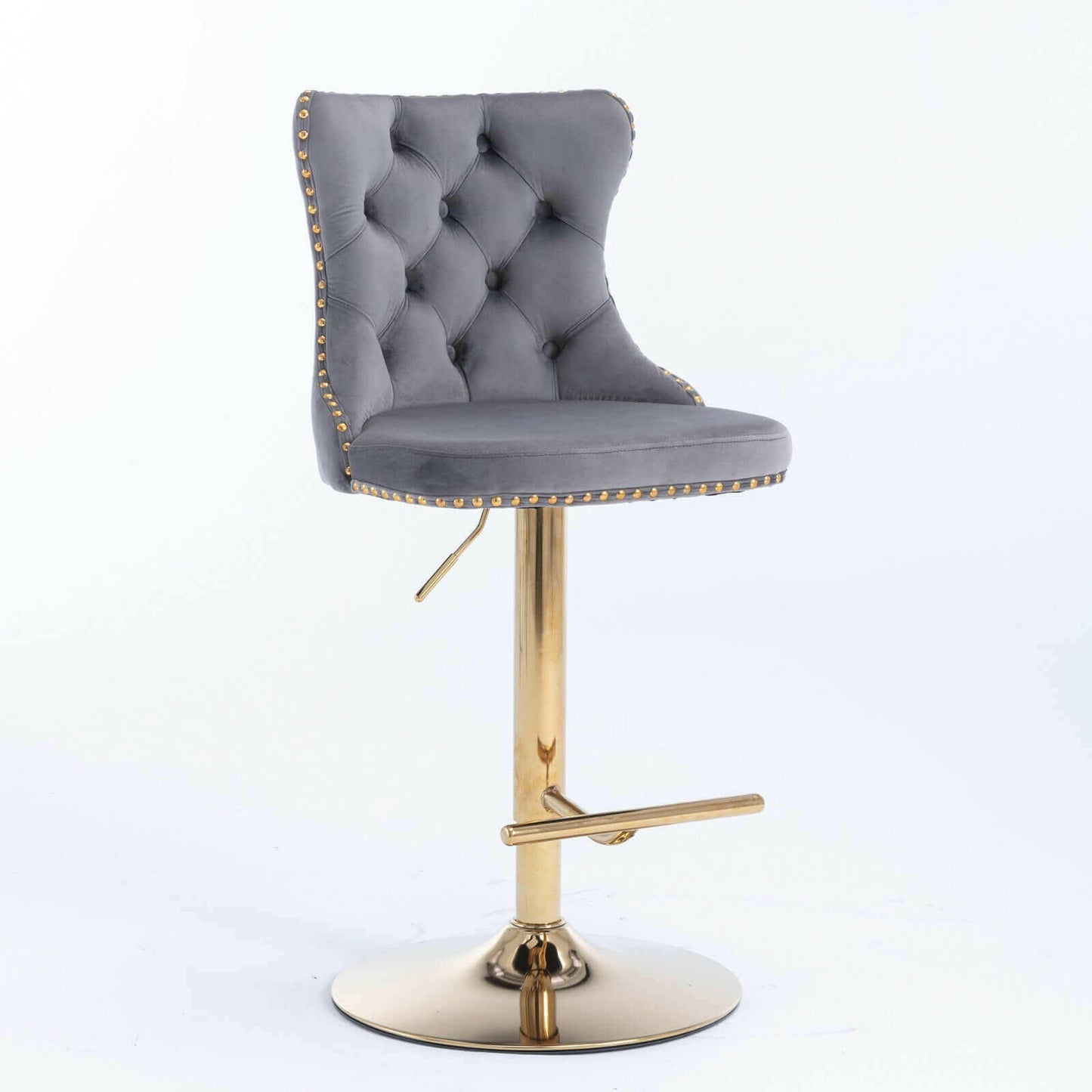 Set of 2 Modern Adjustable Velvet Swivel Bar Stools.