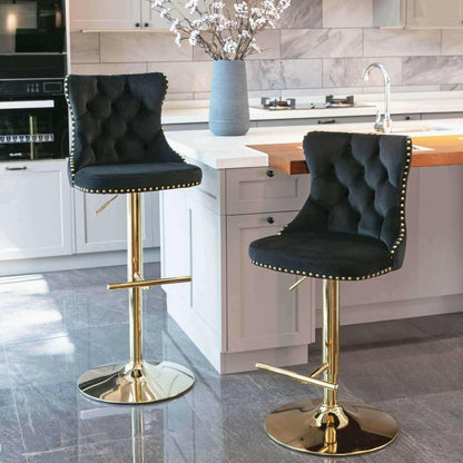 Set of 2 Modern Adjustable Velvet Swivel Bar Stools.