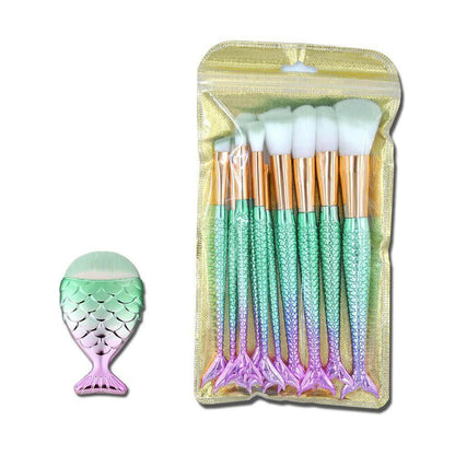 11Pcs Mermaid Makeup Brush Face Eyebrow Lip Eyeliner Brush Green Gold