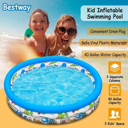 48x10In Inflatable Swimming Pool Blow Up Family Pool For 2 Kids