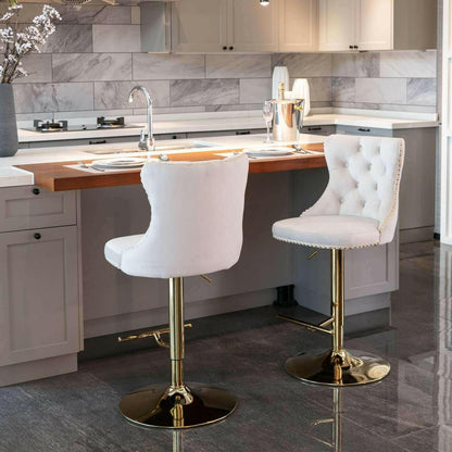 Set of 2 Modern Adjustable Velvet Swivel Bar Stools.