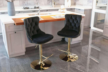 Set of 2 Modern Adjustable Velvet Swivel Bar Stools.