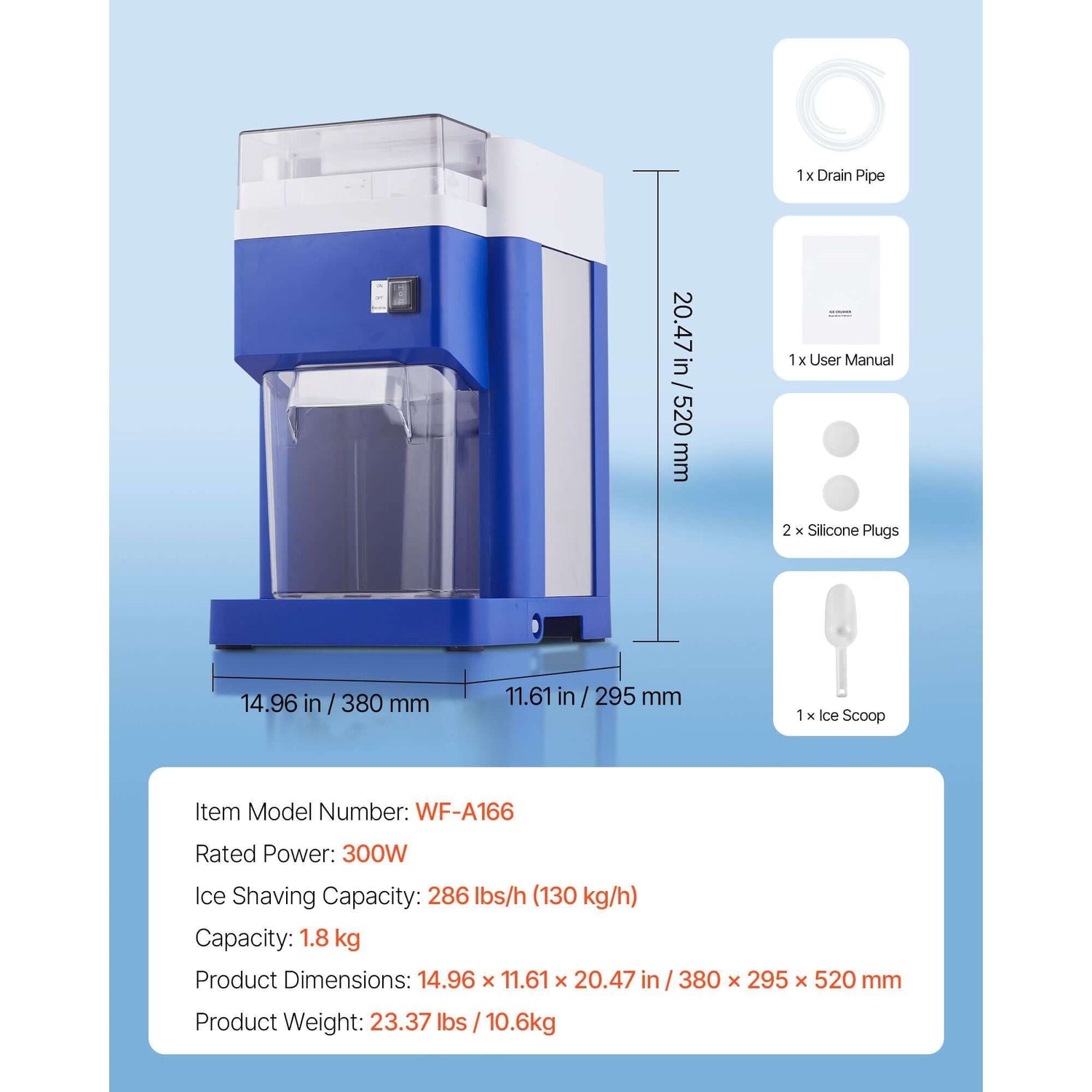 Commercial Ice Shaver Machine, 1.91QT /1.8L Large Electric Snow Cone