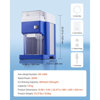 Commercial Ice Shaver Machine, 1.91QT /1.8L Large Electric Snow Cone