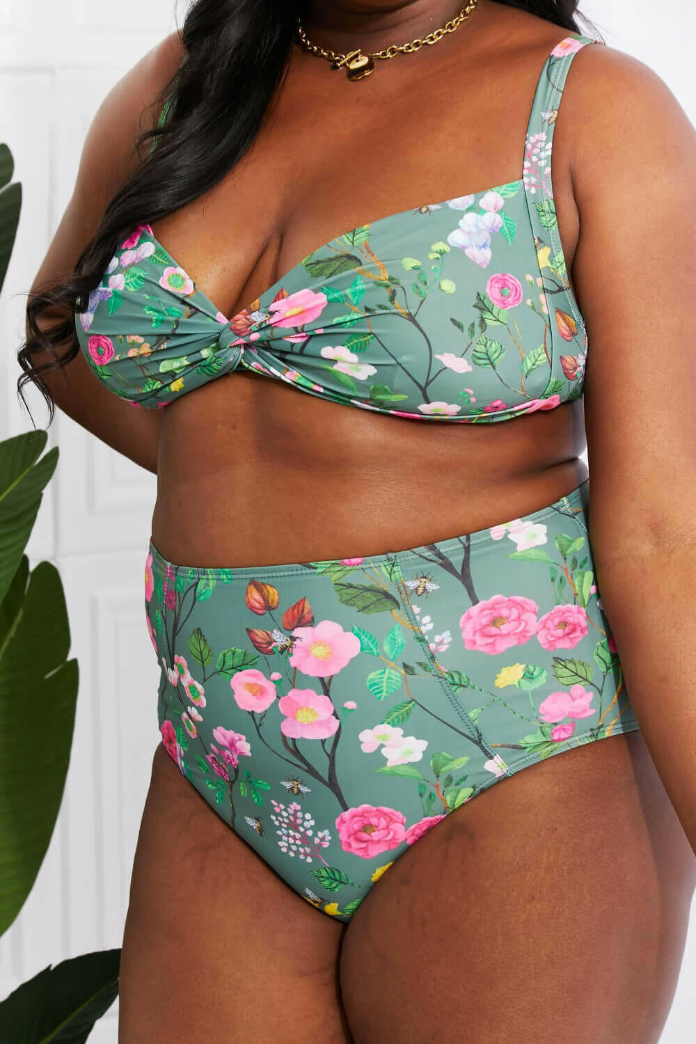 Marina West Swim Take A Dip Twist High-Rise Bikini in Sage.