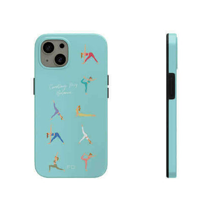 Yoga Poses Blue Tough Case for iPhone with Wireless Charging.