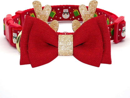 azuza Christmas Snowman Dog Collar with Removable Antler Bowtie
