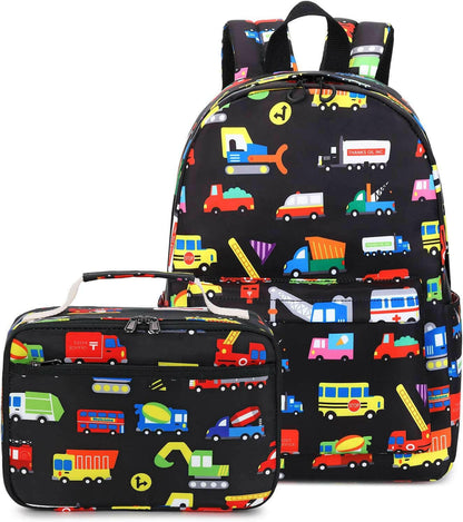 Preschool Backpack Kids Boys Backpack with Lunch Box Kindgarten School Book Bags (Black)