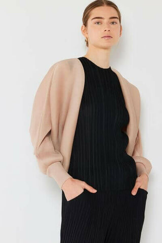 Rib Pleated Puff Sleeve Bolero Cardigan.