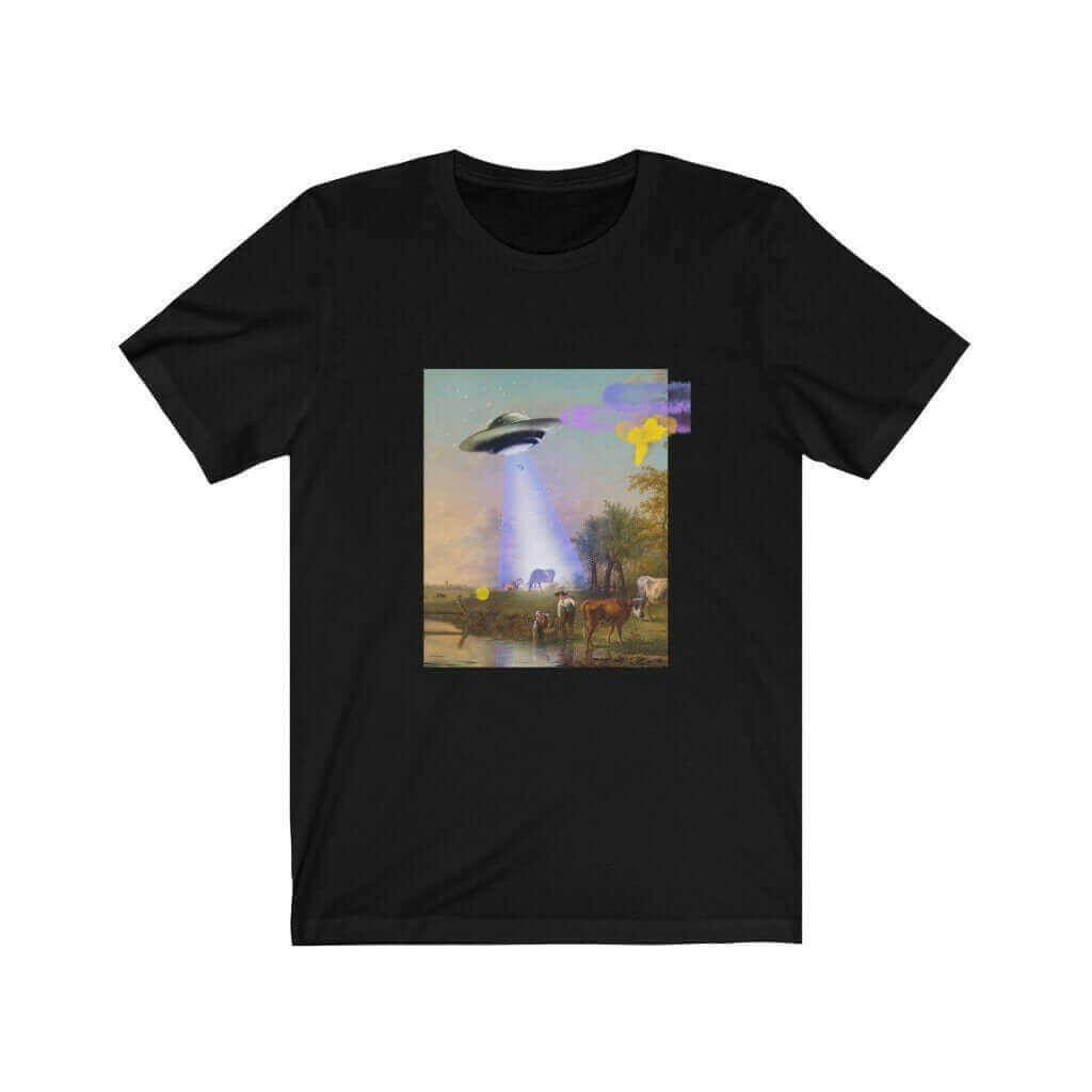 UFO Abducting Cow Jersey Short Sleeve Tee.