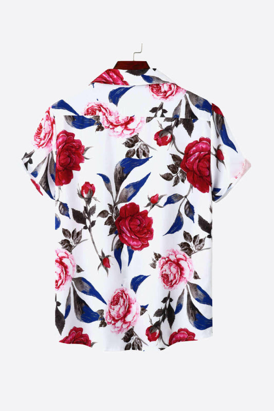 Full Size Floral Pocket Short Sleeve Shirt.