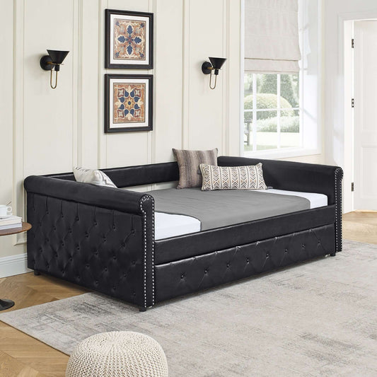 Daybed with Trundle Upholstered Tufted Sofa Bed, with Button and