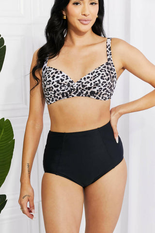 Marina West Swim Take A Dip Twist High-Rise Bikini in Leopard.