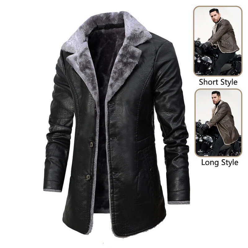 Plush Lapel Leather Jacket Winter Warm Fleece Single-breasted Coat For