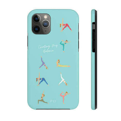 Yoga Poses Blue Tough Case for iPhone with Wireless Charging.