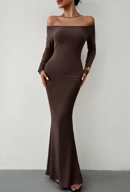 Off-Shoulder Long Sleeve Maxi Dress.