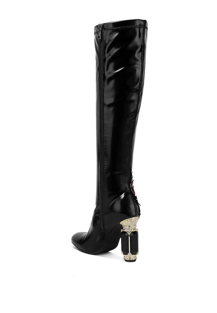 ecstasy fantasy heel patchwork knee high boots.