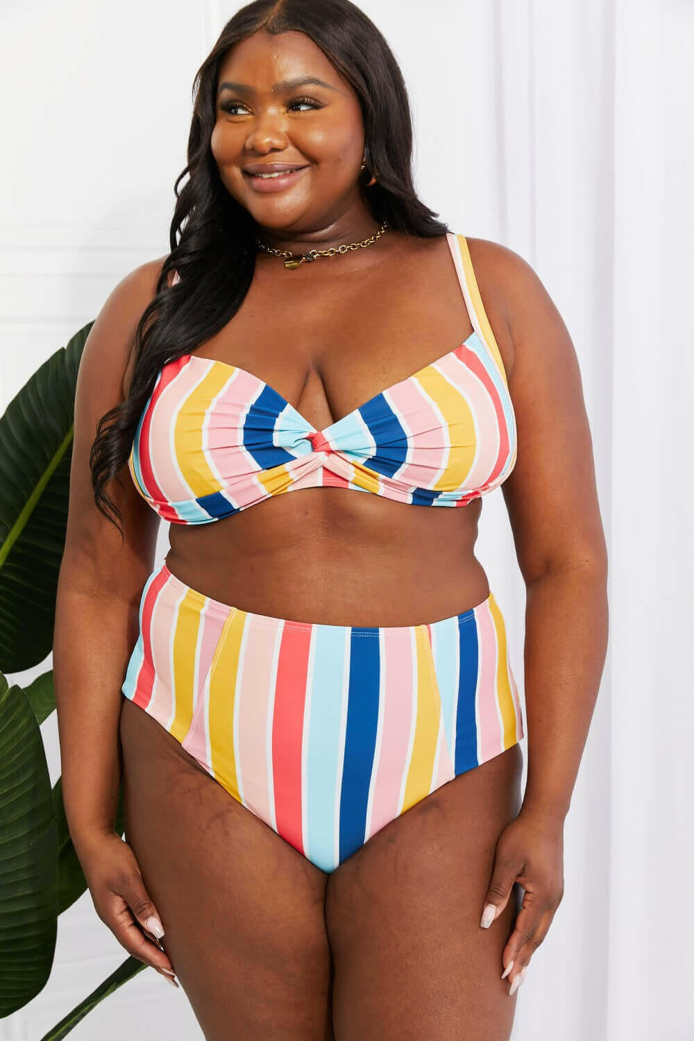 Marina West Swim Take A Dip Twist High-Rise Bikini in Stripe.