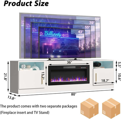 Elegant 80&quot; Fireplace TV Stand with LED Light