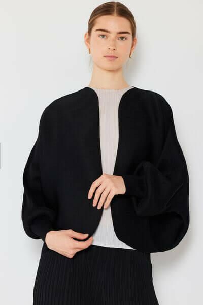 Rib Pleated Puff Sleeve Bolero Cardigan.