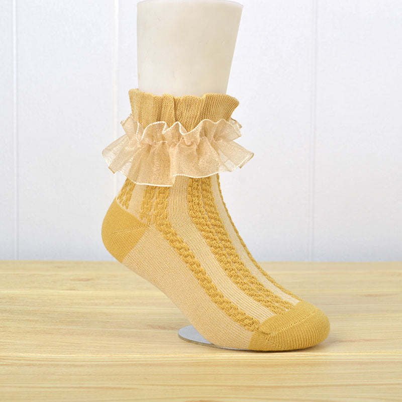 White Lace Mesh Socks for Kids - Princess Dance Style