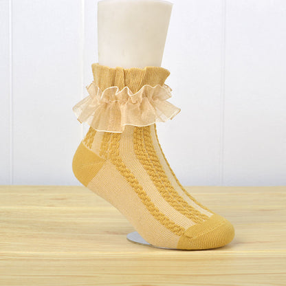 White Lace Mesh Socks for Kids - Princess Dance Style