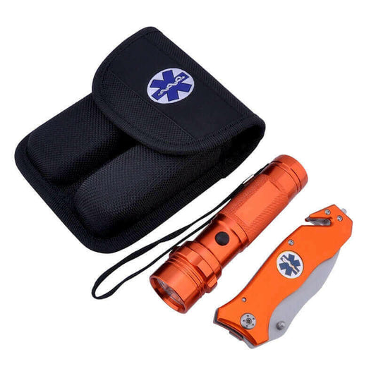 Survival Knife and Flashlight - Orange Finish - Emergency - LED Light.