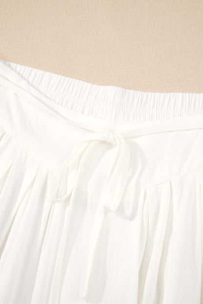 Solid Drop Waist Pleated Wide Leg Pants