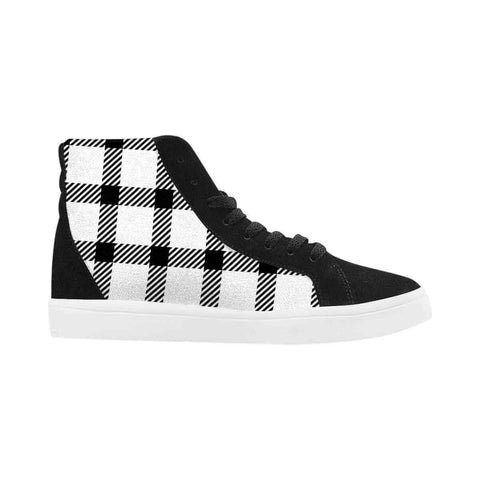 Sneakers For Men, Black And White Buffalo Plaid High Top Sports Shoes.