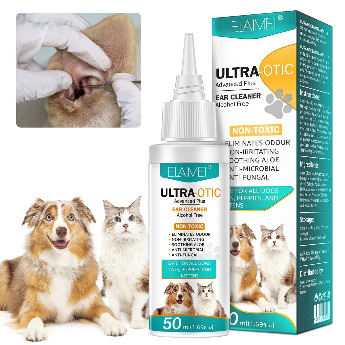 ELAIMEI Pet Ear Cleaning Solution for Dogs &amp; Cats – 50ml