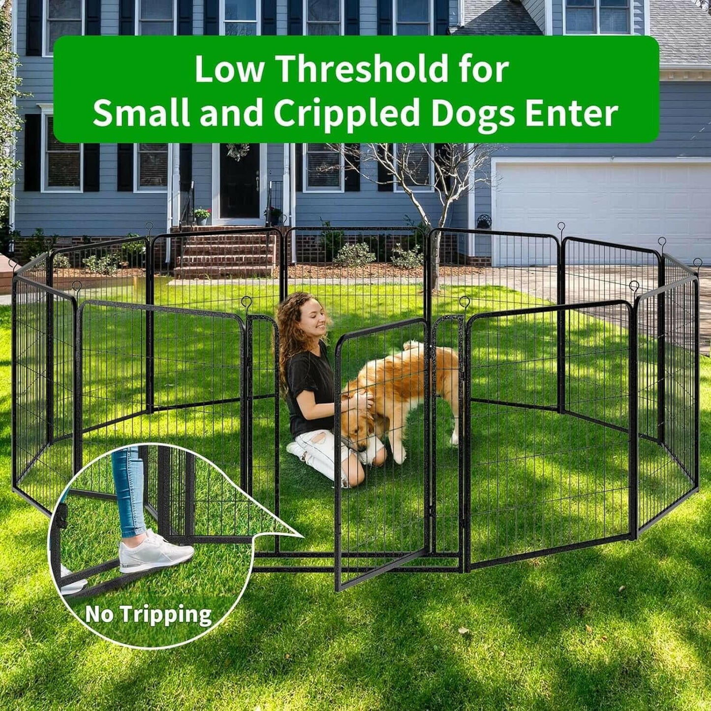 Dog Playpen Outdoor Extra Wide 16 Panels Heavy Duty Dog Fence 40" Height Anti-Rust with Doors Portable for RV Camping Yard, Total 42FT, 140 Sq.Ft, Snowy Black