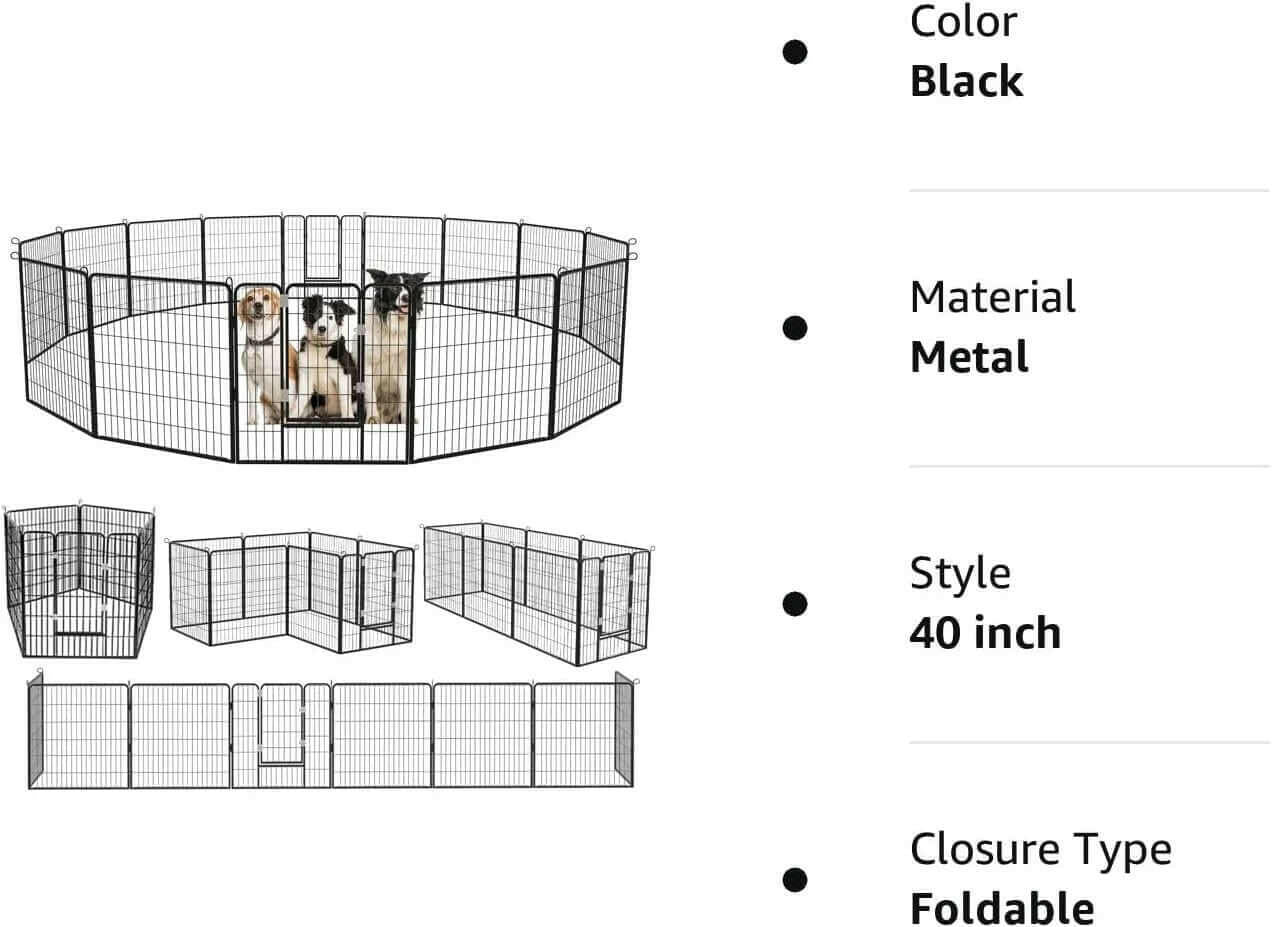 Bold Dog Playpen for Outdoor, 16 Panels 24''/32''/40'' Height Metal Puppy Dog Fence Indoor Outdoor,Pet Exercise Pen for Rv,Camping,Yard