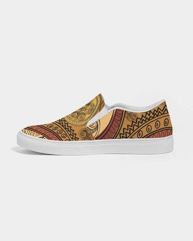 Mens Sneakers, Brown Paisley Low Top Canvas Slip-on Sports Shoes -