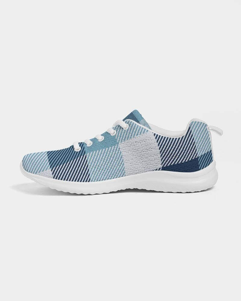 Mens Sneakers, Blue Plaid Low Top Canvas Running Shoes - Pzt475
