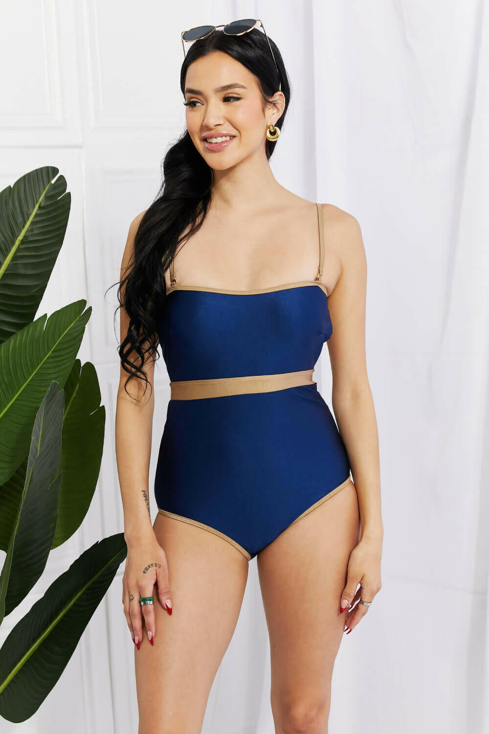 Marina West Swim Wave Break Contrast Trim One-Piece.