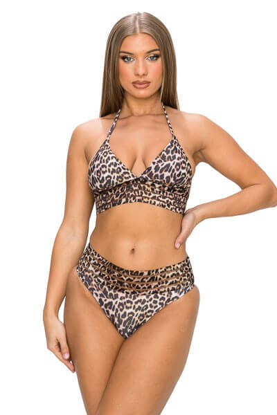 Two Piece Leopard Print with Organza trim top and