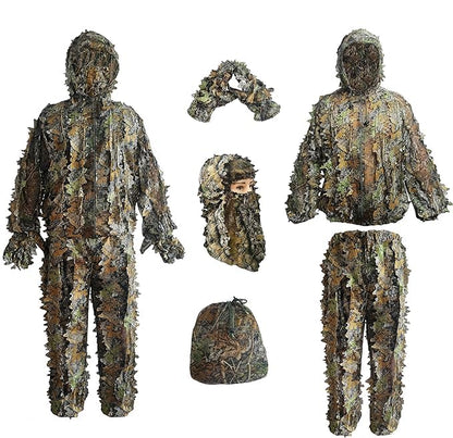 LYLPYHDP Ghillie Suit Kids Adult 3D Leafy Camouflage Clothing Camo Suit for Turkey Hunting Hunting Suit for Outdoor Game and Halloween