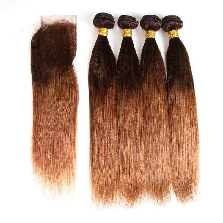 #4/30 Straight Ombre 10A Grade Body Wave #30 BUNDLES with 4x4  CLOSURE