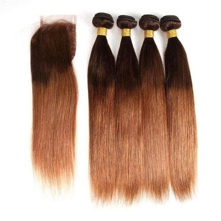 #4/30 Straight Ombre 10A Grade Body Wave #30 BUNDLES with 4x4  CLOSURE.