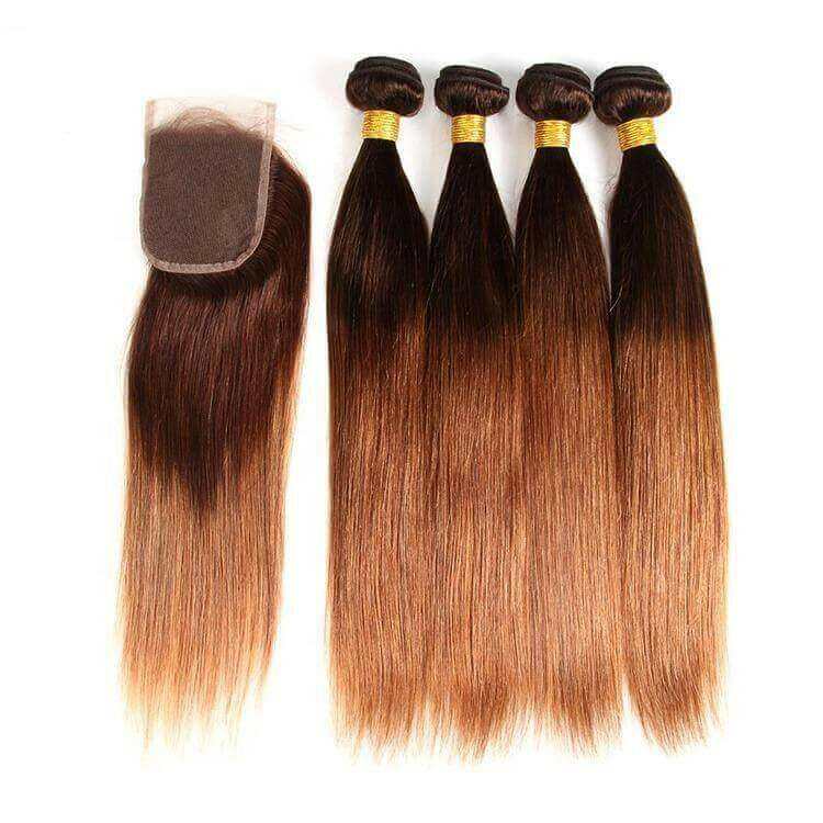 #4/30 Straight Ombre 10A Grade Body Wave #30 BUNDLES with 4x4  CLOSURE.